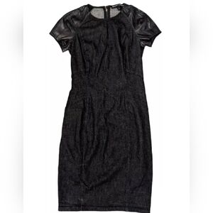 Ralph Lauren Black Label Denim Lamb Leather Trim Cocktail Sheath Dress Size 2/4